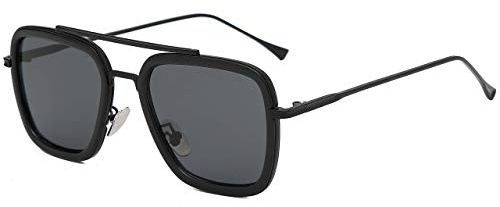 SHEEN KELLY Gafas de sol retro cuadradas con montura de metal para hombres Mujeres Gafas Tamaño 1: 1