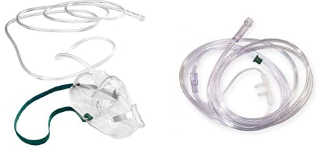 Einweg Sauerstoffmaske für Erwachsene, Schlauchlänge 210 cm, mit anpassbaren Nasenbügel aus Aluminium und angenehmen Gummiband zur Fixierung. & GiMa 34172 Gläser Sauerstoff Sauerstoffbrillen