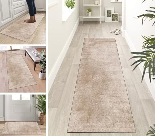 ZUZEKU Löpare, matta, lång, hall, köksmatta, kaki, korridor, halkfri, modern mattmatta, 110 x 500 cm, kök, sovrum, matsal, polyester, metervara, anpassningsbar