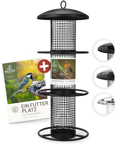 wildtier liebe Vogelfutterspender 35cm, Schwarz - Erdnussfutterspender aus rostfreiem Metall, Vogel Futterstation, Futtersäule, Nüsse Erdnüsse, Wildvögel Futtersilo