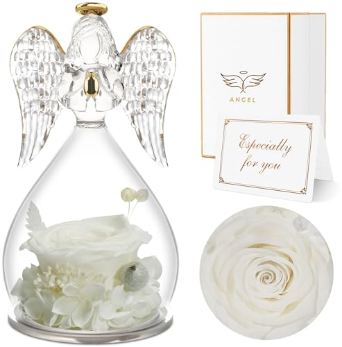Sunia Rosa Eterna Regalos Originales para Mujer, Flores Preservadas Regalo Madre, Flore Eterna con Figura Ángel Regalo Cumpleaños Mujer, Regalo Mama Abuela, Regalo Navidad San Valentin Dia de la Madre