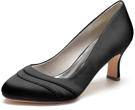 Women's Closed Toes Satin Wedding Shoes Bridal Shoes Wedding Mary Jane Dress Shoes Pump Shoes,Black,8 UK
