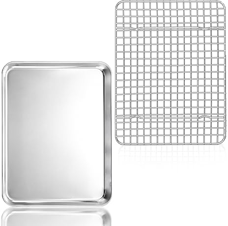 Herogo SHEET_PAN, teglia da forno in acciaio inox con griglia di raffreddamento, resistente, lavabile in lavastoviglie, versatile