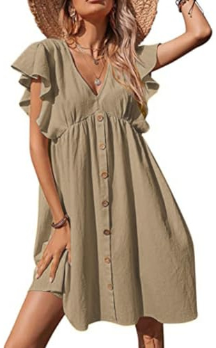 Vestido de Polo Mujer Manga Corta Verano Algodón Trabajo Vestido Mujeres Casual Verano Moda Gasa Cuello en V Magas Cortas Estampado Floral Vacaciones