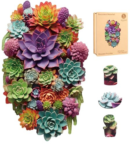 Delobil Mothers Day Puzzles for Adults with Puzzle Saver - Succulent Wooden Puzzle Gifts for Mom Unique Adult Jigsaw Puzzles Brain Teaser Family 200 Pieces 12.6 X 7.8
