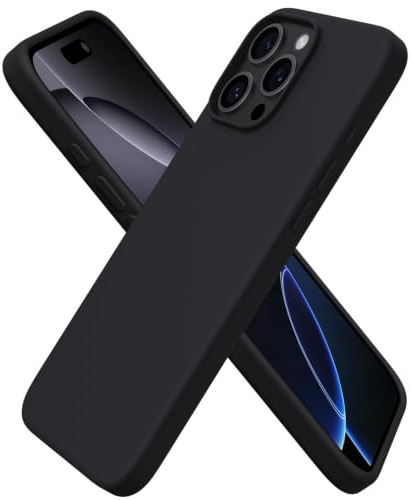 ORNARTO Compatible with iPhone 16 Pro Max Case 6.9, Slim Liquid Silicone 3 Layers Soft Gel Rubber Shockproof Protective Cover with Anti-Scratch Microfiber Lining-Black