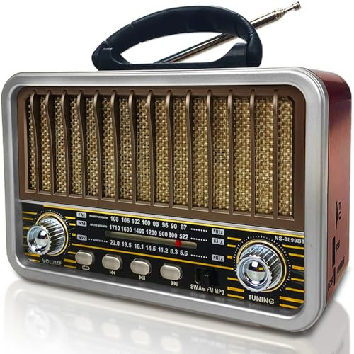 Retro Radio mit Bluetooth, AM/SW/FM Tragbares Radio Klein, UKW Radio Batteriebetrieben Unterstützung TWS/USB/TF Karte/BT 5.0 Funktion, Vintage Küchenradio für Küche, Schreibtisch, draußen (weiß)