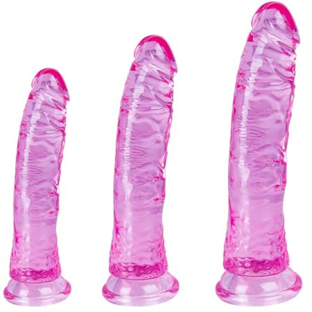 Juego de consolador realista con ventosa rosa (16,5 cm/19 cm/24,5 cm) para estimulación anal y vaginal, compatible con arnés con correa, adecuado para principiantes y usuarios avanzados
