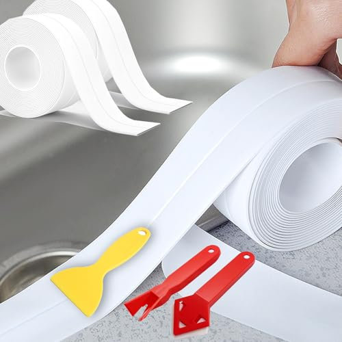 YITULOU Cinta Adhesiva Impermeable, 2 Rollos de Cinta Selladora Baño Cinta Adhesiva Impermeable para el Baño y los Instrumentos para Duchas con Herramienta de Sellado