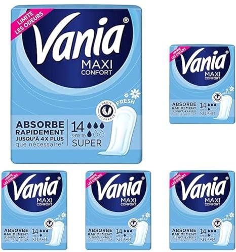 Vania - Serviettes Hygiéniques, Maxi Confort, Super, 14 Serviettes Femme (Lot de 5)