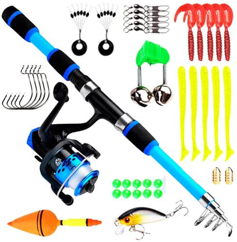 Set da pesca per bambini, set di canne da pesca per bambini, 1,8 m, canna da pesca telescopica con mulinello ed esca, accessori da pesca per bambini dai 3 ai 10 anni (blu)