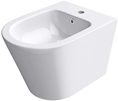 Mai & Mai Bidet sospeso D108 bianco, 48,5 x 36 x 36 cm, in ceramica, 1 foro per rubinetto, superficie antimacchia