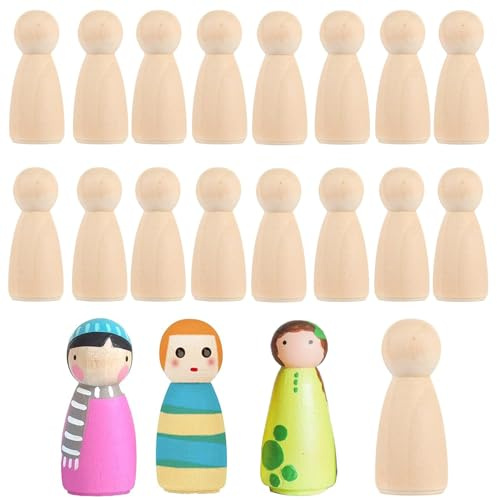 BCENG 20 Pcs HöLzerne Peg PuppenköRper 53 Mm NatüRliche Unbemalte Weibliche MäNnliche Basteln Holz Figurenkegel Diy Holzfiguren für Diy Kunsthandwerk Farbe Geschnitzt Weihnachten Geburtstag Dekoration