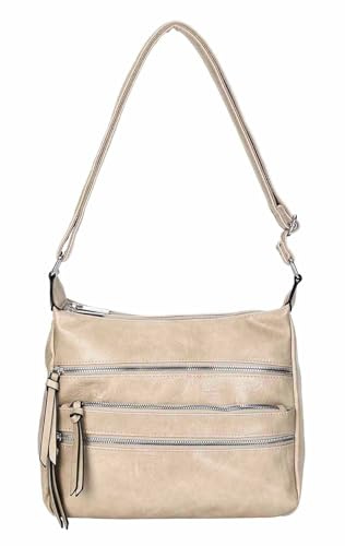 Damen Tasche Shopper Schultertasche Umhängetasche Crossover Crossbody Henkeltasche Beuteltasche Handtasche City Bag Reise Kunst-Leder Taupe V1