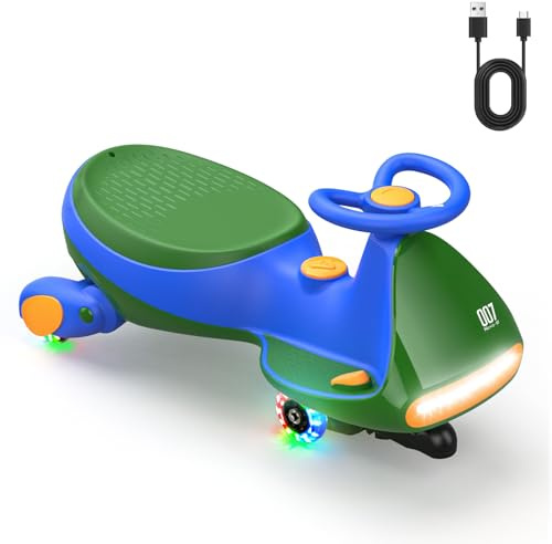 FanttikRide N7 Pro 12V Electric Wiggle Car for Kids, 2-in-1 Ride On Toy, Electric/Manual Modes, 360° Steering, Bluetooth Music, Flashing Wheels, Anti-Tip Design, Indoor/Outdoor Fun, Up to 68kg,Green