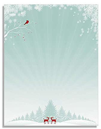 Christmas Cardinal Holiday Stationery Paper - 50 Sheets of Letterhead for Winter & Holiday Events