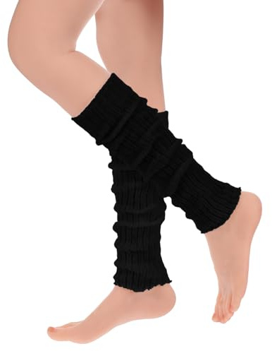 Bremorou Jambières pour femme – Jambières tendance en tricot fluo, chaussettes longues en tricot côtelé des années 80 pour le yoga, la danse, le sport et les fêtes, noir, 19.7 x 2.75 inches/50 x 7 cm