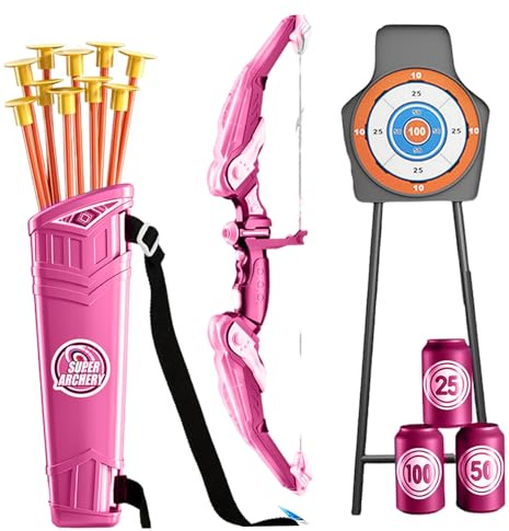 Kids Bow And Arrow Set con Luce a LED, Include Prua, frecce, Custodia, Dartboard e Bottiglie, Giocattoli educativi per età 4-12