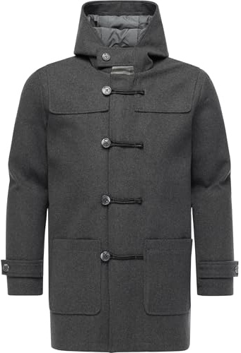 Ragwear herr väderbeständig ventilerande vinter kort kappa varm lång vinterjacka dufflecoat med huva Duffie YOUMODO S-XXL, mörkgrå, L