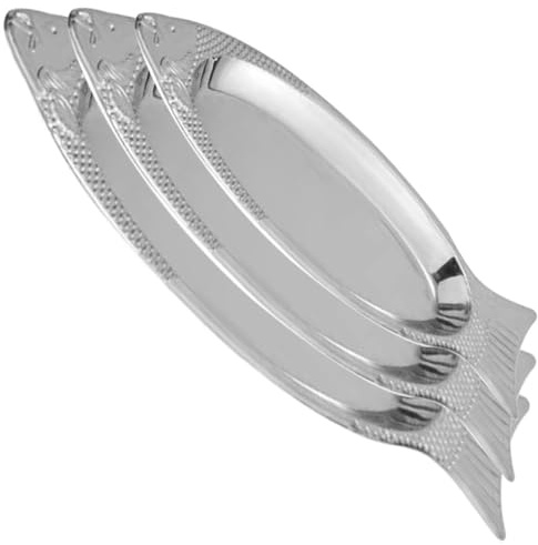 Toyvian 3 pièces Lot de Assiettes de Service Acier Inoxydable Forme de Poisson Résistantes Chaleur pour Cuisine et Dîner Plateau de Présentation Décoratif et Fonctionnel pour Poisson