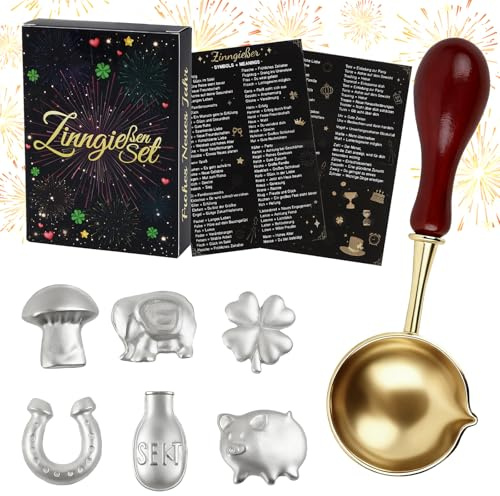 Wukong Tin Casting Set of 6 Pewter Figures, 1 Spoon & Oracle Book - New Year's Eve Casting with Instructions, Traditional Party Game & New Year's Eve Use for New Year 2025/2026