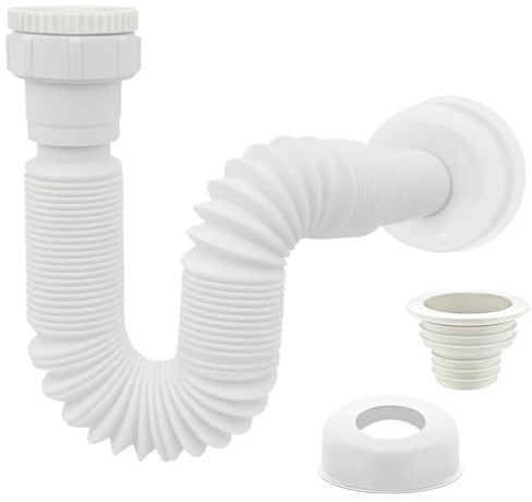 Leyrens Tubo Flessibile di Scarico per Lavabo 1 1/4 pollice x 32 mm, Sifone Flessibile Include coperchio e anello di tenuta, Facile da Installare, Tubo Corrugato per Lavello Cucina e Lavabo Bagno
