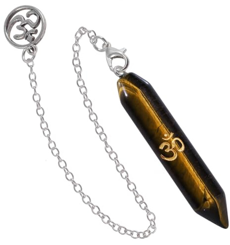 WBYSFR Naturlig Tigeröga Sten Kristallpendel för Dowsing Divination, Om Aum Ohm Yoga Pendel Andliga pendlar för energiläkning