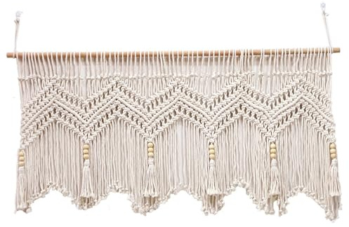 AZIDWERYQ Macrame Curtains for Windows, 52x21 Inch Cotton Rope Woven Macrame Valance, Wall Hanging Short Boho Valance for Kitchen Bedroom Bathroom Living Room Balcony Door Boho