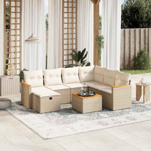 RMIHSJG Ensemble de canapé de jardin 8 pièces avec coussins beige en polyrotin - Design modulaire pour terrasse et cour - Rotin synthétique durable avec cadre en acier stable - Groupe de sièges