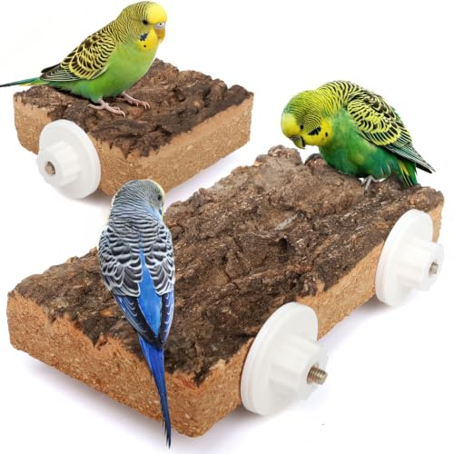 Perchoir Liège pour Perroquet, Perchoir pour Oiseaux Jouet Perruche avec Plateforme en Bois Cage Accessoire pour Calopsitte Inséparables Canaris (2pcs)