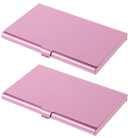 Lurrose Estuche Metálico para Tarjetas de Visita Portátil de Aleación de Aluminio Rosa, 2 Piezas Tamaño Bolsillo 9,3 X 6 CM, para Organización Profesional y Viajes
