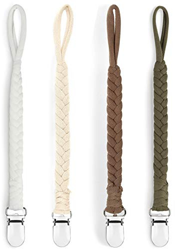 Kapihouse Pacifier Clips for Boys and Girls, Holder Leash by Hand-Made Braided 4 Pack, Color E