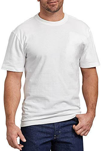 Dickies Men's Short Sleeve Heavyweight Crew Neck Work Utility T-Shirt, White, Large