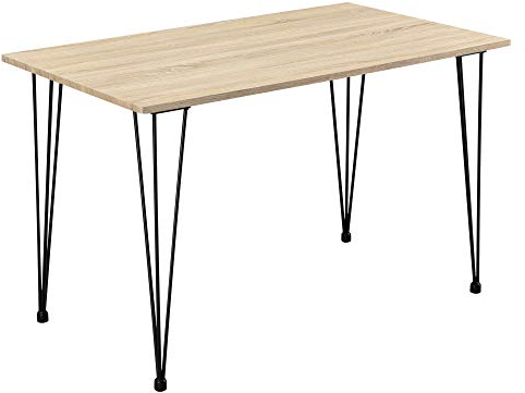 [en.casa] Table de Salle à Manger Cuisine Salon pour 4 Personnes Plateau MDF Pieds Acier Épingle à Cheveux 120 x 70 x 75 cm Effet Chêne et Noir