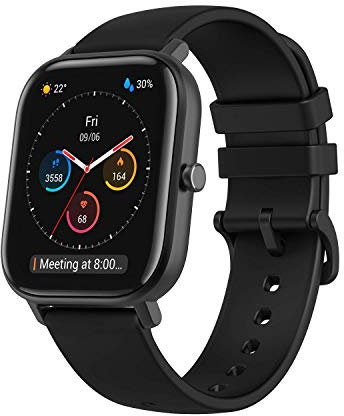 Amazfit Smartwatch GTS Farbdisplay Fitness Sportuhr 5 ATM wasserdicht mit GPS, Schrittzähler, Schlafmonitor, 12 Sportmodi für Damen Herren Sport, Schwarz