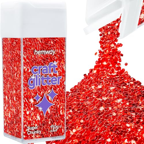 Hemway Craft Glitter Shaker Red 110g Super Chunky | for Resin & Epoxy Crafts, Christmas Art Supplies, Nail, Body, Face, Eye, Festival, Crafting, Slime, Sparkle
