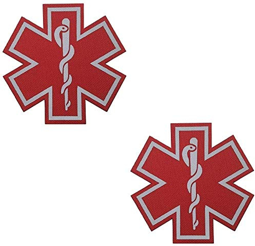 2 st reflekterande medicinska lappar, EMT EMS Paramedic medicinsk livets stjärna broderade tyglappar med kardborreband baksida för kläder 7 cm (a)