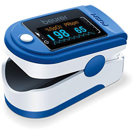 Beurer PO50 Fingertip Pulse Oximeter, Blood Oxygen Saturation & Heart Rate Monitor, 4 Colored Graphic Display Formats, Extra-Small & Light, Strap & Batteries Included