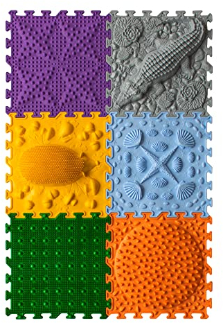 ORTO NATURE Massage Puzzle sensorische Bodenmatte - Orthopädische Spielmatte für Kinder oder als Baby Spielzeug, Puzzlematte Unterlage für den Boden (Junge Forscher)