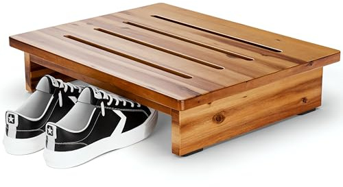 Holana 3.5in Height Wooden Step Stool for Adults (Fully Assembled) - 500 Lbs One Step Stools for High Bed Riser - Small Stepping Stool for Elderly, Seniors, Kid/Bathroom, Bed, Kitchen (Acacia Wood)