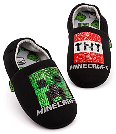 Minecraft Pantoufles pour garçons | Différents styles Enfants Bleu Marine Noir Paillettes Creeper Zombie Garçons Maison Chaussures | Produits dérivés de chaussures de jeu pour enfants et adolescents