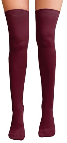 NuJake Over The Knee Thigh High Socks - Plain Cotton & Lycra Stretch Long Socks for Girls - School Uniform