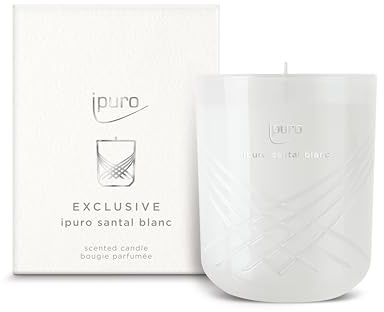 ipuro Exclusive Elegante Duftkerze - Santal Blanc mit erhöhtem Duftölanteil | Hochwertige Duftkerze im Glas | Kerze mit weißer Orchidee & Sandelholz Duft Aroma | Raumduftkerze in weiß 270g