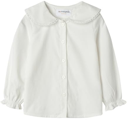 Mud Kingdom Little Girls Blouse Peter Pan Collar Corduroy Shirt for Girl Button Down School Uniform Ruffle Cuff Plain White 5 Years