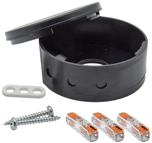 Profi-Set Verteilerdose Schwarz inkl. 3x Durchgangsklemme 221-2411 u. Befestigungszubehör ø 70x32mm Aufputzdose Anschlussdose Baldachin Deckendose
