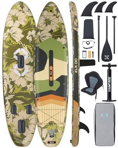 ZLX 350 cm Aufblasbares Stand Up Paddle Board - Stand Paddling Premium SUP Board für alle Skill Levels: Stabil, rutschfest, verstellbar, inklusive Leash & Tragetasche
