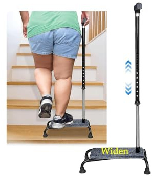 Bastón para subir escaleras, bastón de ayuda para personas mayores, ancianos, medio paso, ayuda para escalera, bastones para caminar, dispositivos de equilibrio ajustables, 4 puntas, cuatro anchas,