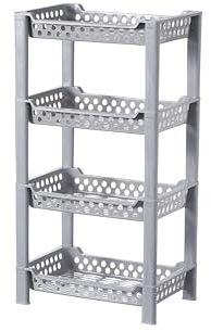 Qualiware 4 Tier Corner Shower Caddy Organiser Standing Shelf Rack Rustproof Corner Shelves for Bath Accessories, Shower Pan, Bathtub, Bathroom Storage Unit,17.3 x 27 x 51 Centimeter Grey