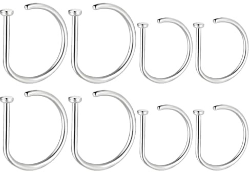 BDEPSTR 8pcs D-shape faux piercing de nez, anneau de nez sans piercing, clous de nez en acier inoxydable, ornements de nez unisexe
