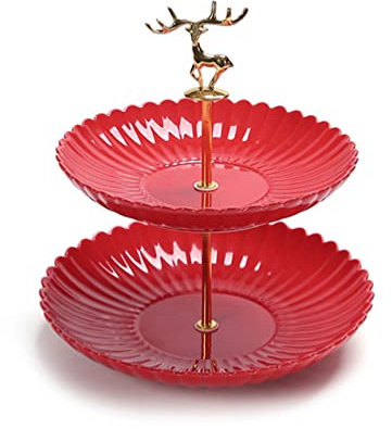 Alzata per torte Alzata per cupcake a più livelli Vassoio da portata per matrimoni Piatto da esposizione per dessert in ceramica Piatto da portata Torre espositiva per caramelle con frutta rossa per